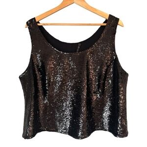 Lafayette 148 New York Elegant Black Sequin Crop Boxy Top, XL